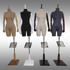 Bayan Kısa Ayaklı, Kafalı, Ahşap Kollu ve Paçalı Plastik Terzi Manken + Gömleklik